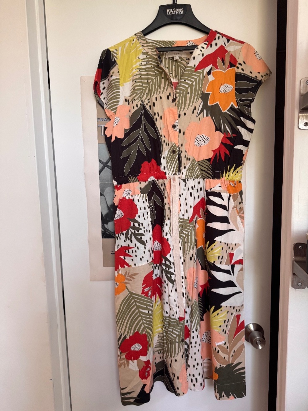 LOFT Tropical Floral Button Front Belted Midi Dress NWOT